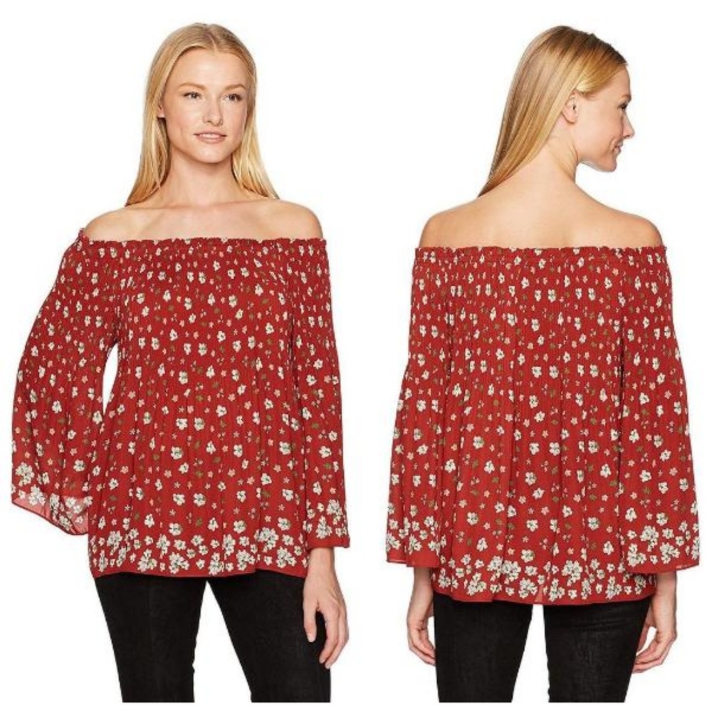 Max Studio Floral Off Shoulder Pleated Blouse S